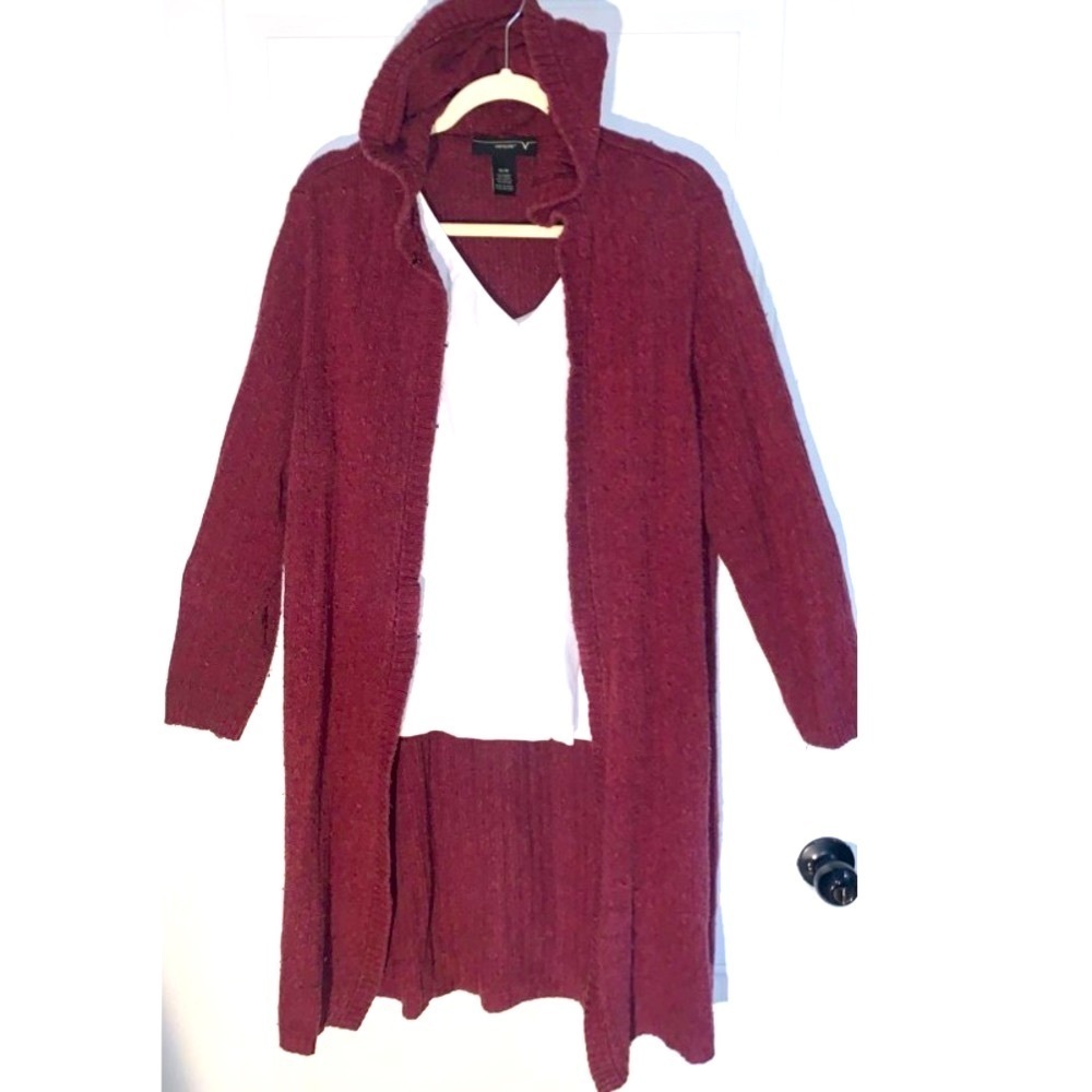 Venezia hooded long wool blend  Cardigan Burgundy 14/16